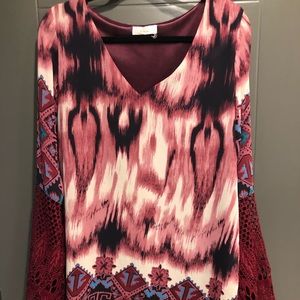 Pronto Red Boho Tunic with crochet sleeve